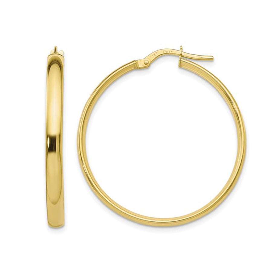 10K Yellow Gold Hoop Earrings 1 1/4 Inches (3mm) Image 1