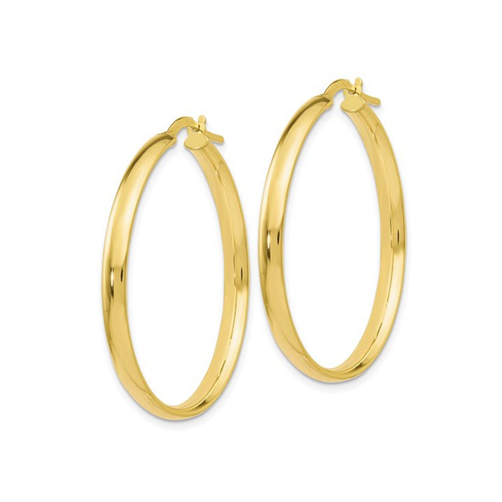 10K Yellow Gold Hoop Earrings 1 1/4 Inches (3mm) Image 3