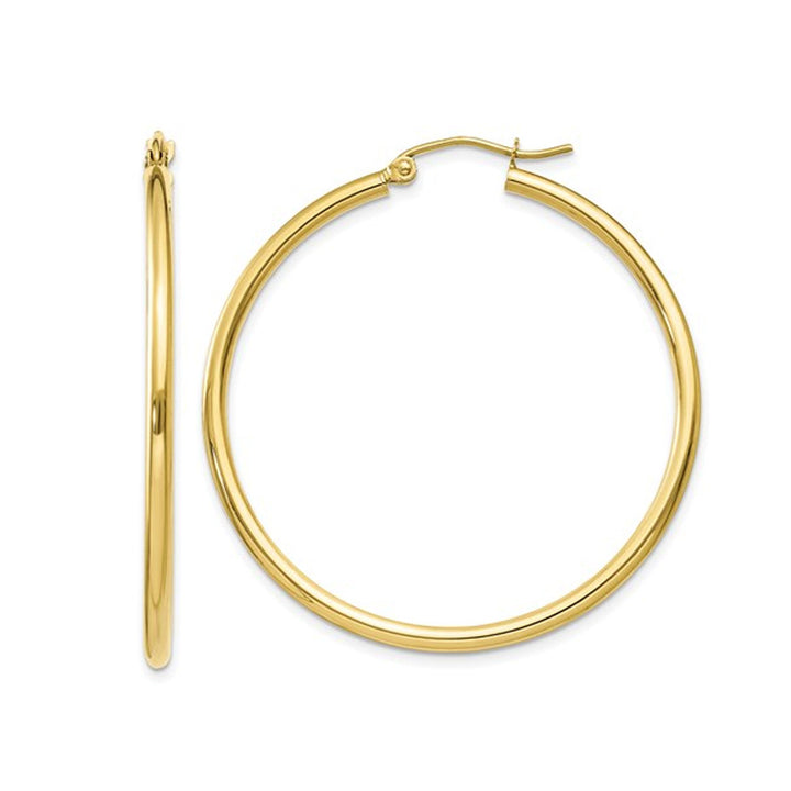 Large 10K Yellow Gold Hoop Earrings 1 1/2 Inches (2mm) Image 1