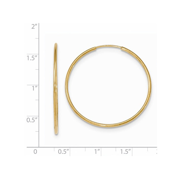 Large 10K Yellow Gold Hoop Earrings 1 1/2 Inches (1.2mm) Image 2