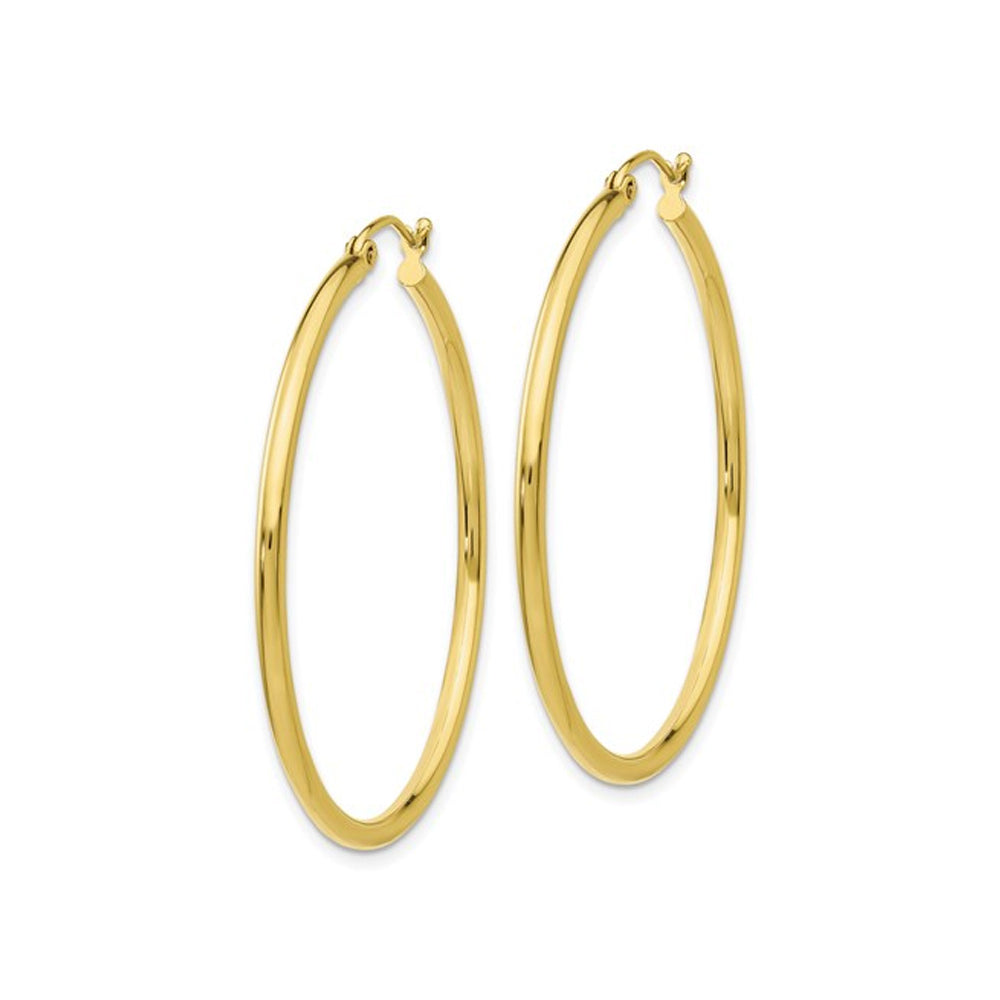 Large 10K Yellow Gold Hoop Earrings 1 1/2 Inches (2mm) Image 3