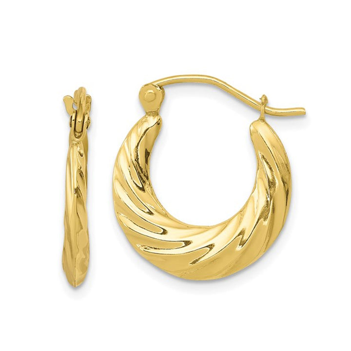 10K Yellow Gold Fancy Small Hollow Hoop Earrings (2.00mm) Image 1