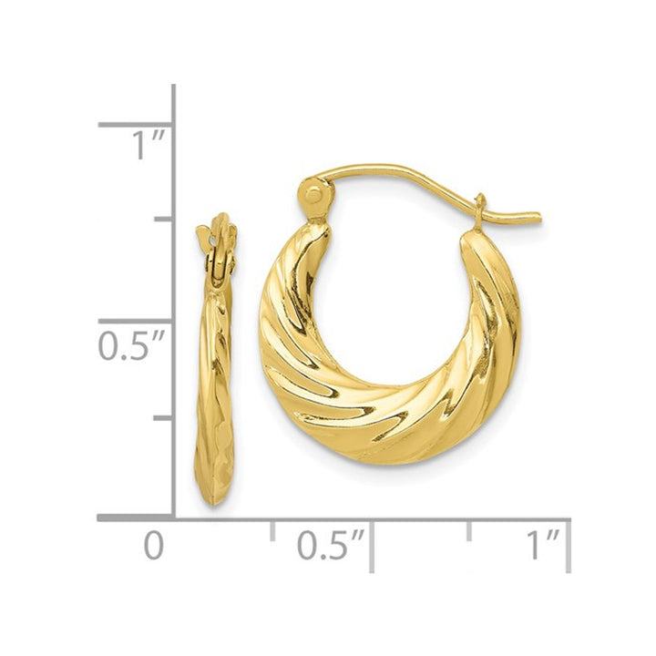 10K Yellow Gold Fancy Small Hollow Hoop Earrings (2.00mm) Image 2