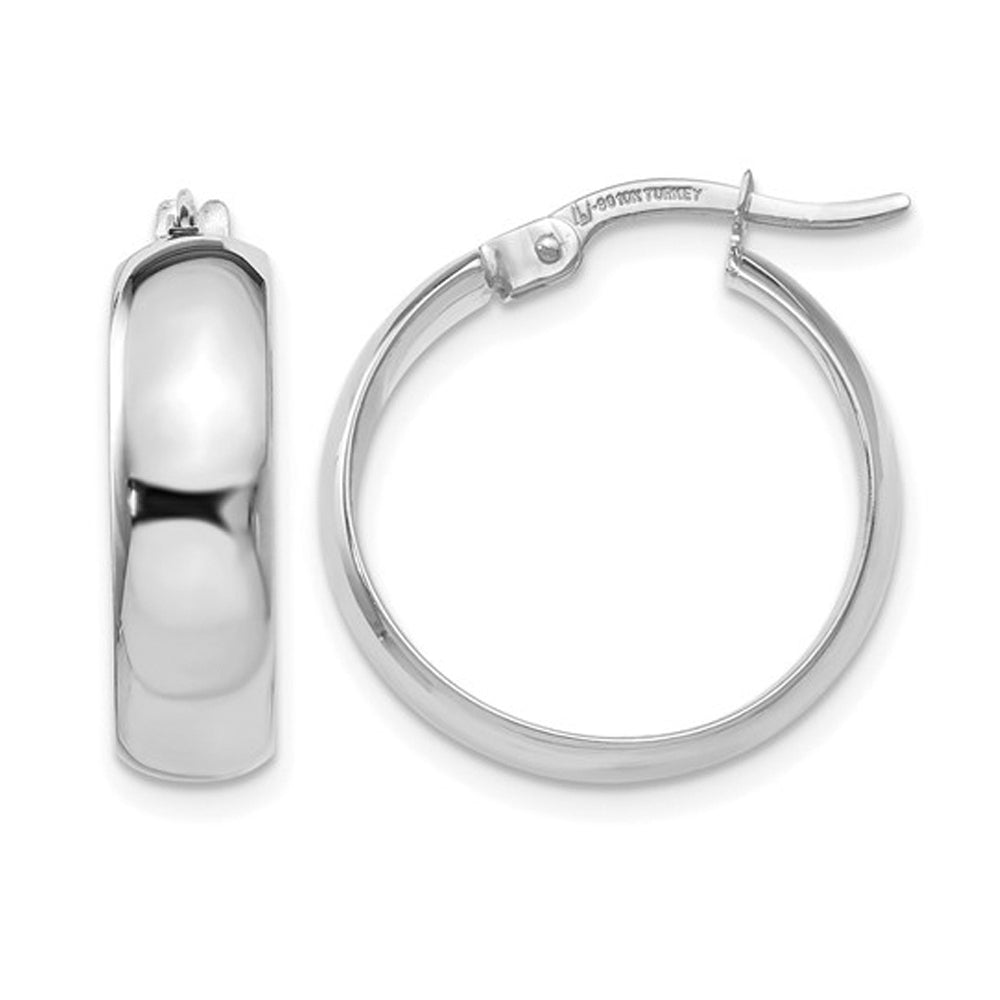 10K White Gold Polished Hoop Earrings 4/5 Inch (4.6mm) Image 1