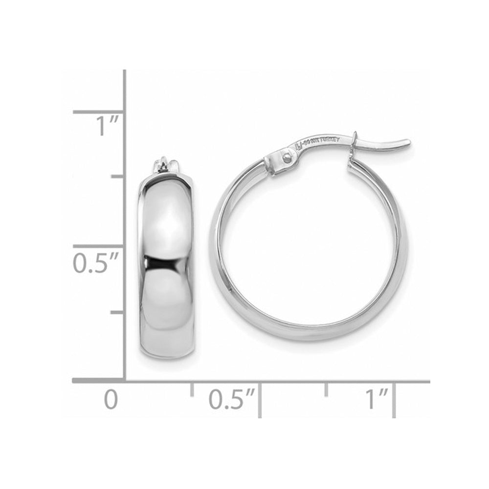 10K White Gold Polished Hoop Earrings 4/5 Inch (4.6mm) Image 2