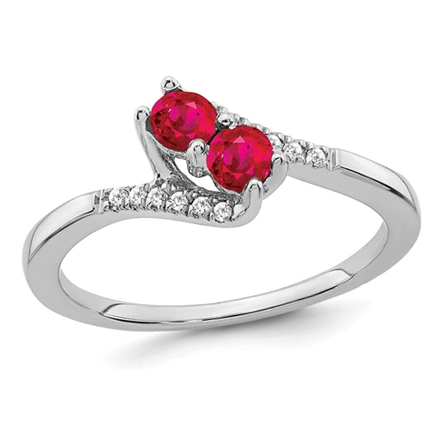 1/3 Carat (ctw) Natural Ruby Ring in 14K White Golld with Accent Diamonds Image 1