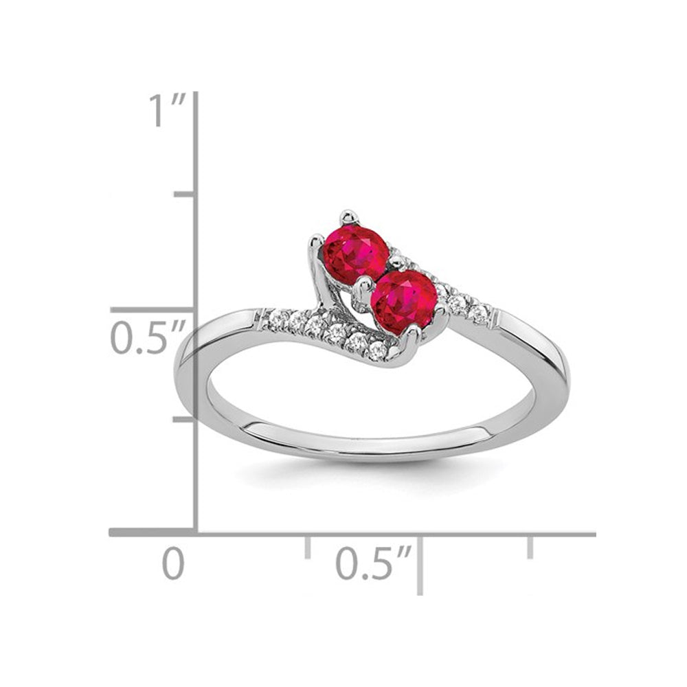 1/3 Carat (ctw) Natural Ruby Ring in 14K White Golld with Accent Diamonds Image 2