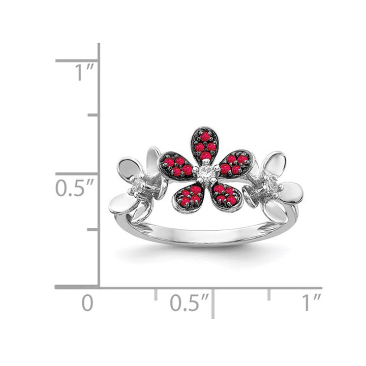 1.15 Carat (ctw) Natural Ruby Flower Ring in 14K White Gold Image 2