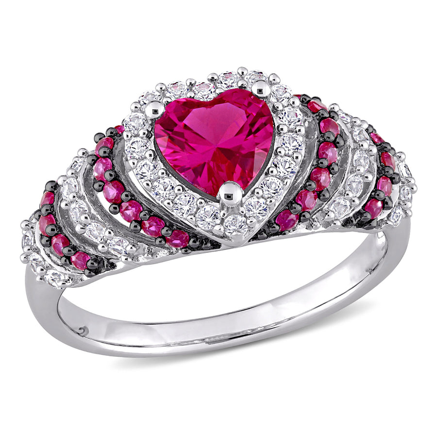 1 3/4 Carat (ctw) Lab-Created Ruby and White Sapphire Heart Ring in Sterling Silver Image 1