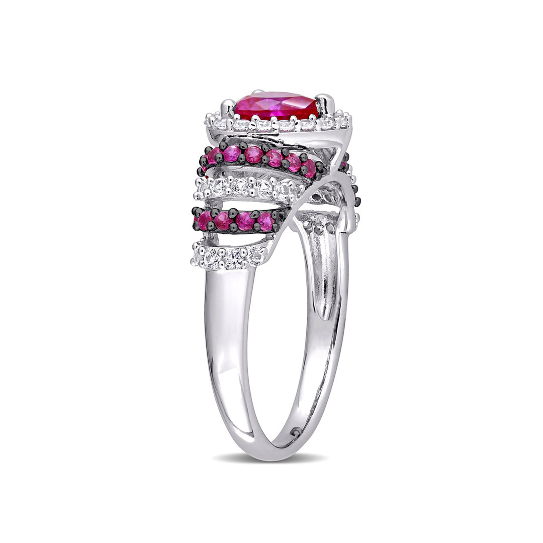 1 3/4 Carat (ctw) Lab-Created Ruby and White Sapphire Heart Ring in Sterling Silver Image 2