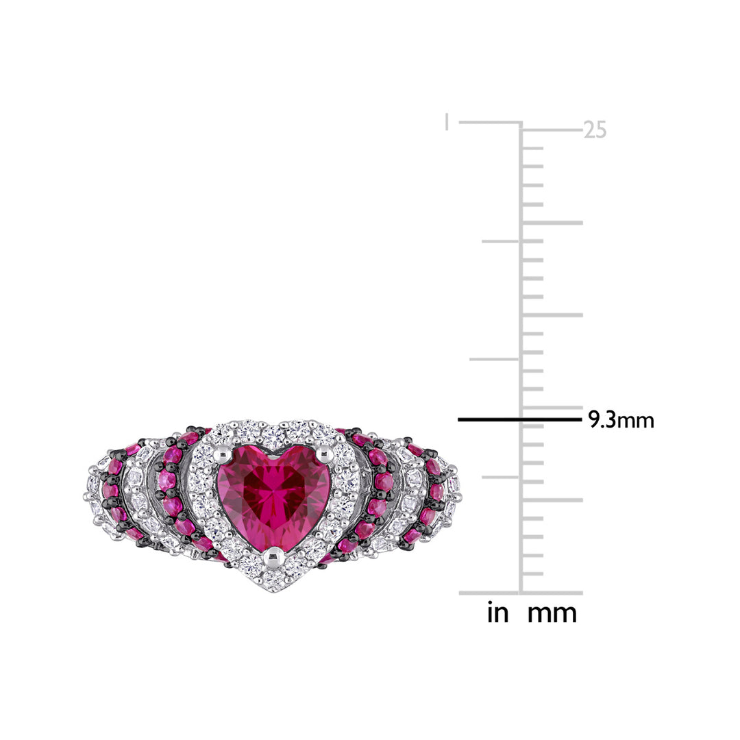 1 3/4 Carat (ctw) Lab-Created Ruby and White Sapphire Heart Ring in Sterling Silver Image 3