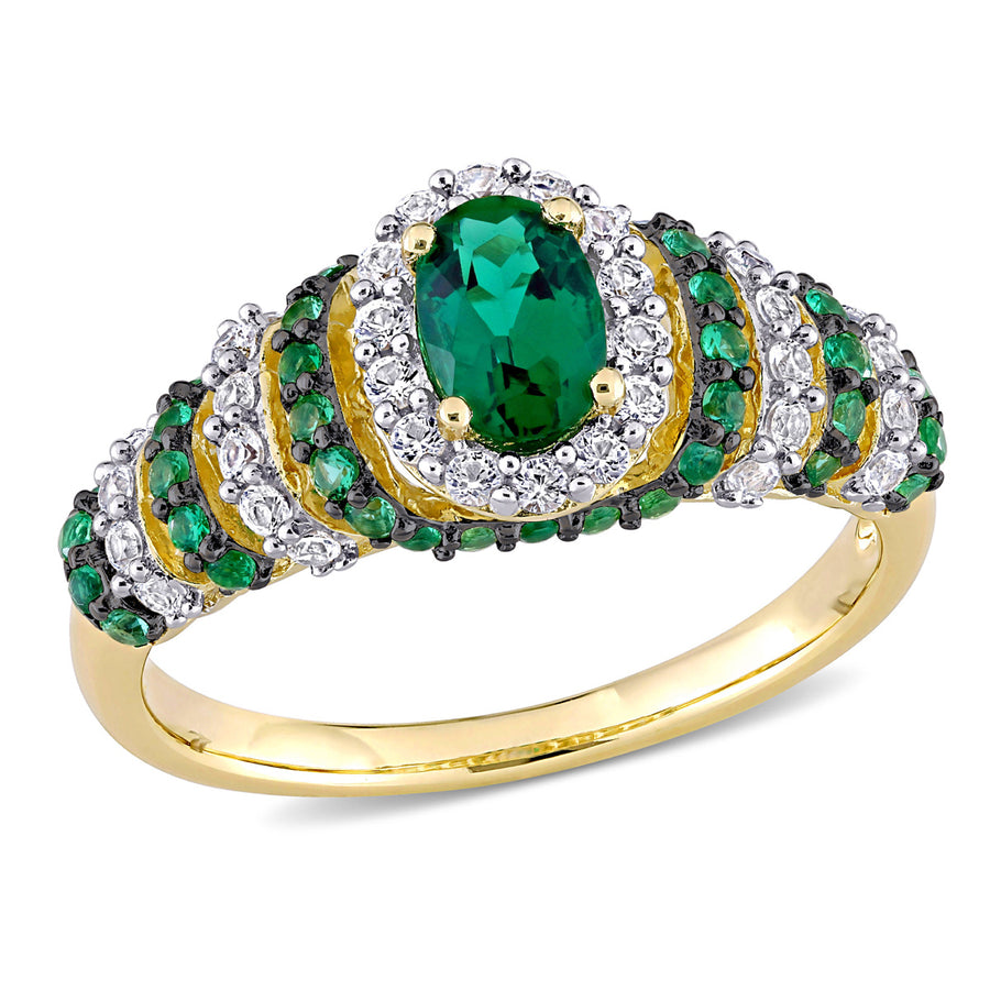 1.20 Carat (ctw) Lab Created Emerald and Created White Sapphire Ring in Yellow Plated Sterling Silver Image 1