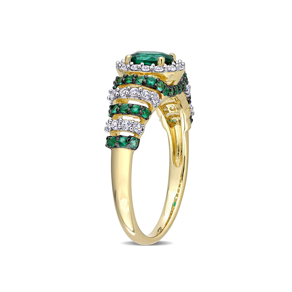 1.20 Carat (ctw) Lab Created Emerald and Created White Sapphire Ring in Yellow Plated Sterling Silver Image 2