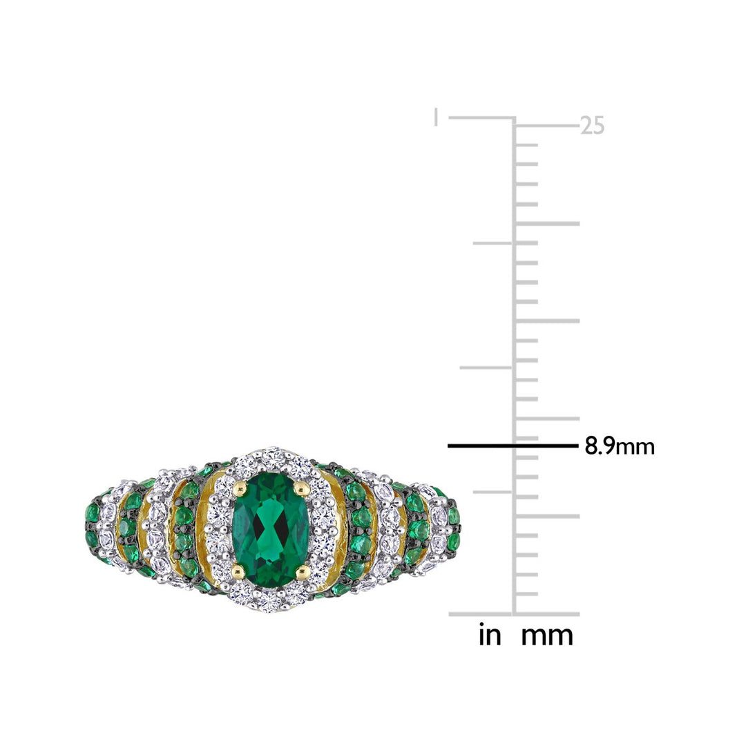 1.20 Carat (ctw) Lab Created Emerald and Created White Sapphire Ring in Yellow Plated Sterling Silver Image 3