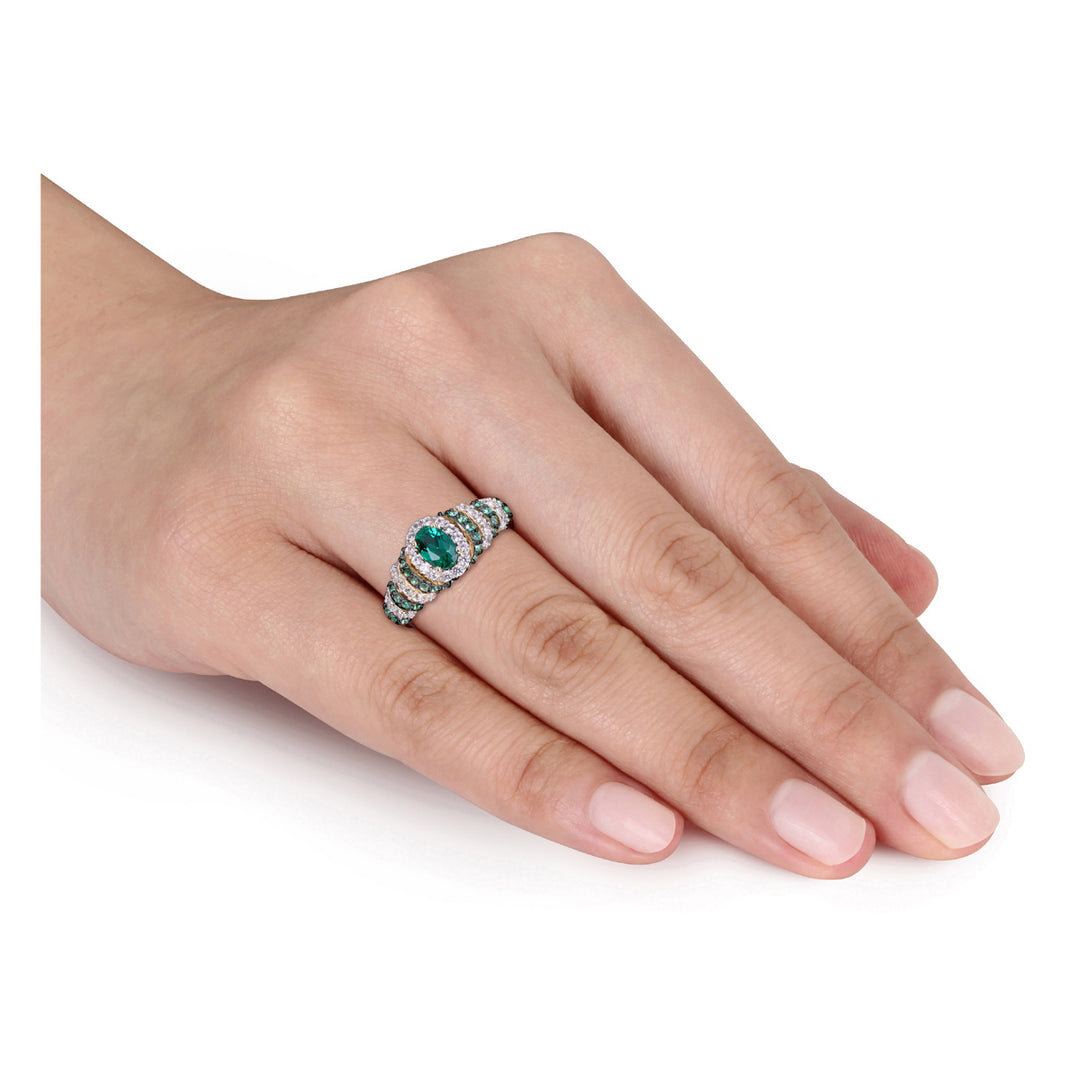 1.20 Carat (ctw) Lab Created Emerald and Created White Sapphire Ring in Yellow Plated Sterling Silver Image 4