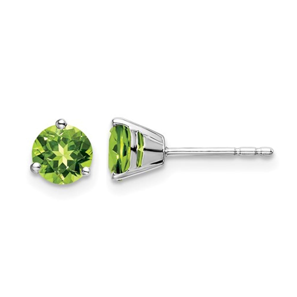 4/5 Carat (ctw) Natural Peridot Solitaire Stud Earrings in 14K White Gold Image 1