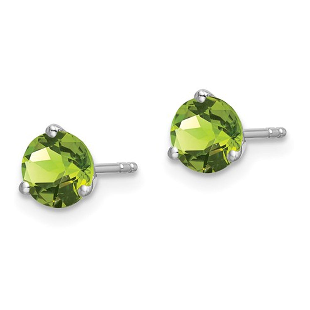 4/5 Carat (ctw) Natural Peridot Solitaire Stud Earrings in 14K White Gold Image 2