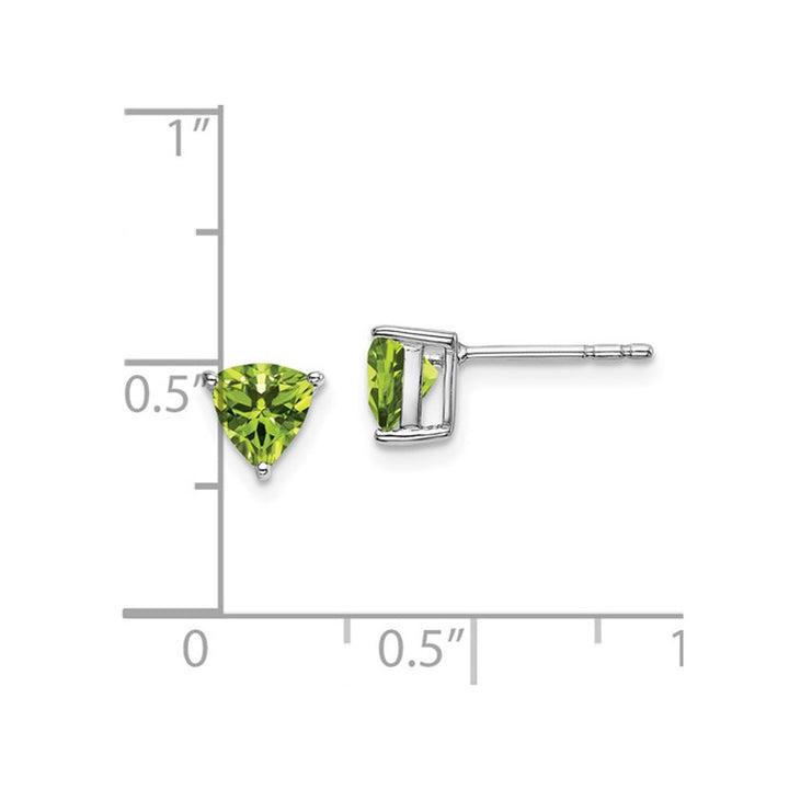 1.00 Carat (ctw) Natural Peridot Ttrillion-Cut Solitaire Stud Earrings in 14K White Gold Image 3