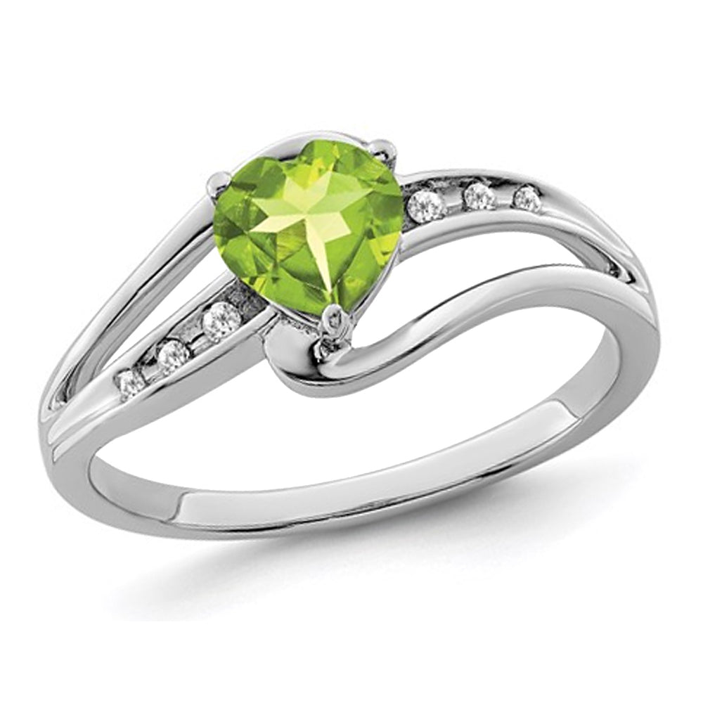 Natural Peridot 91/10 Carat (ctw) Heart Promise Ring in Sterling Silver Image 1