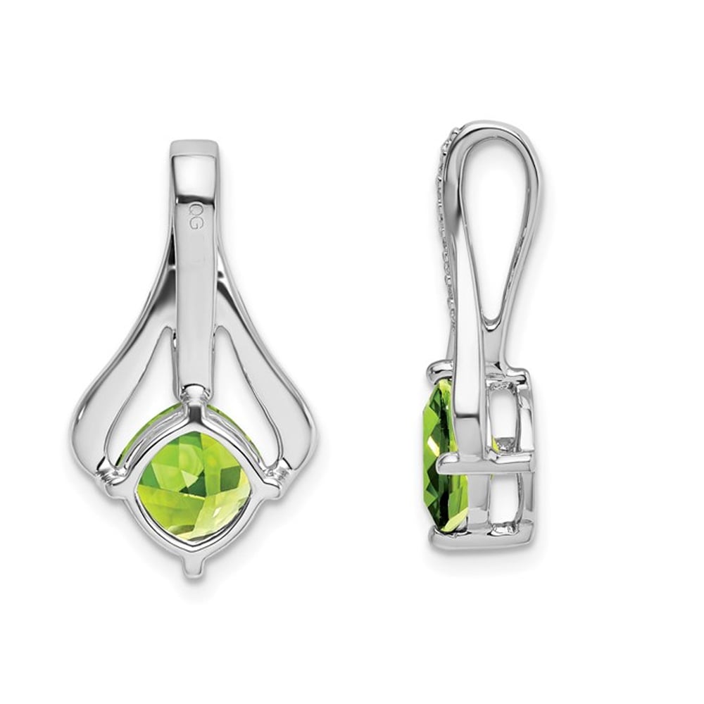 1.30 Carat (ctw) Cushion-Cut Peridot Pendant Necklace in 14K White Gold with Chain Image 3