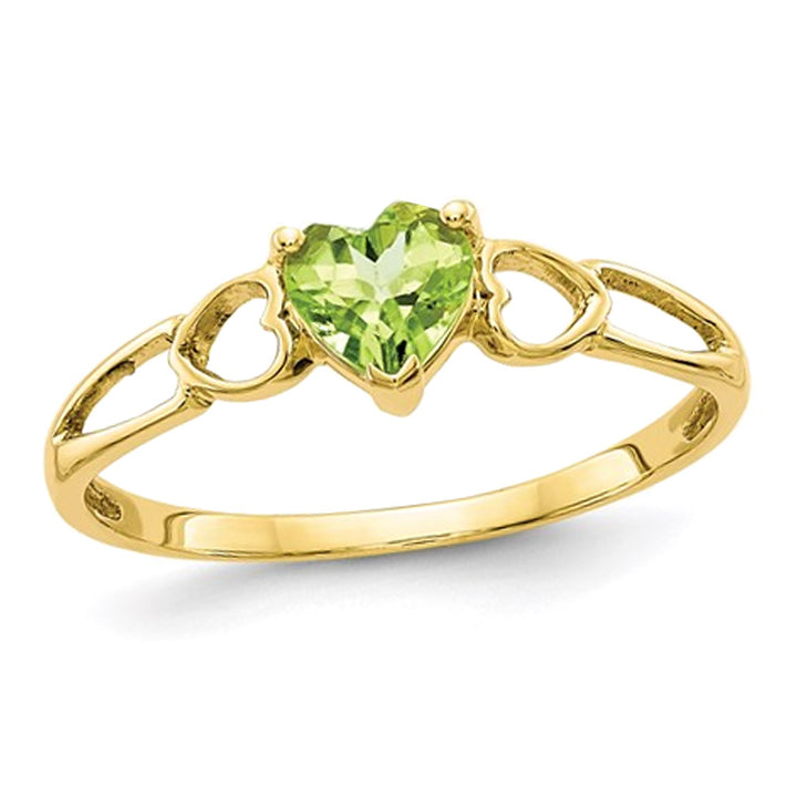 2/5 Carat (ctw) Peridot Heart Ring in 10K Yellow Gold (SIZE 7) Image 1