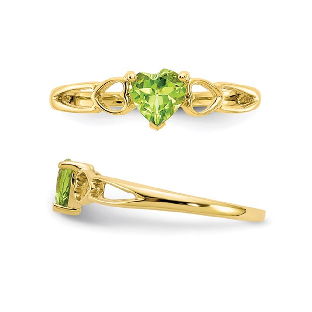 2/5 Carat (ctw) Peridot Heart Ring in 10K Yellow Gold (SIZE 7) Image 3