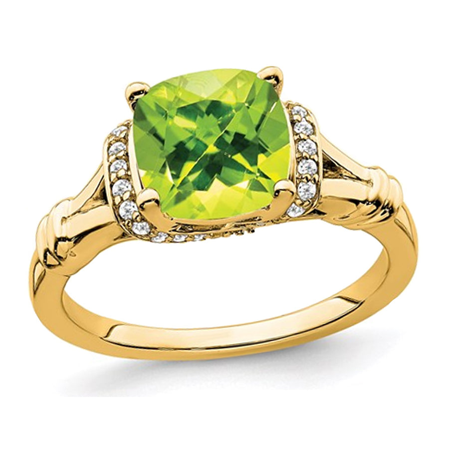 1.90 Carat (ctw) Natural Peridot Ring in 14K Yellow Gold with Diamonds Image 1