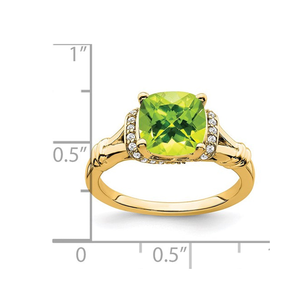 1.90 Carat (ctw) Natural Peridot Ring in 14K Yellow Gold with Diamonds Image 2