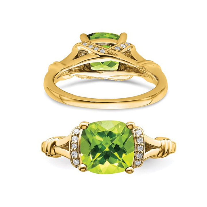 1.90 Carat (ctw) Natural Peridot Ring in 14K Yellow Gold with Diamonds Image 3