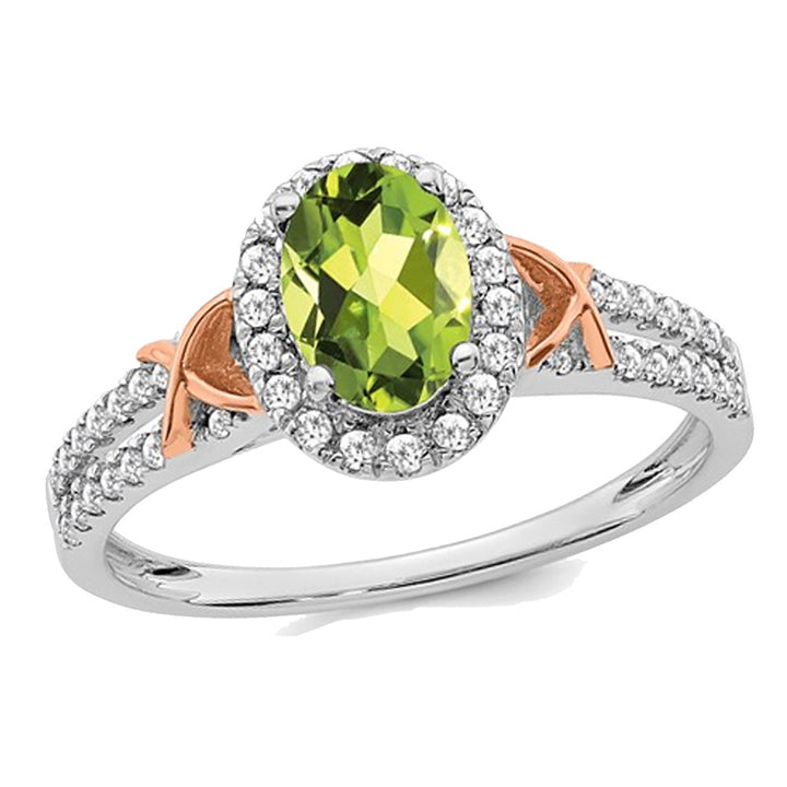 1.00 Carat (ctw) Natural Peridot Ring in 14K White Gold with Diamonds Image 1
