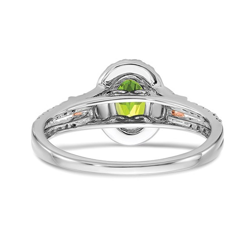 1.00 Carat (ctw) Natural Peridot Ring in 14K White Gold with Diamonds Image 2