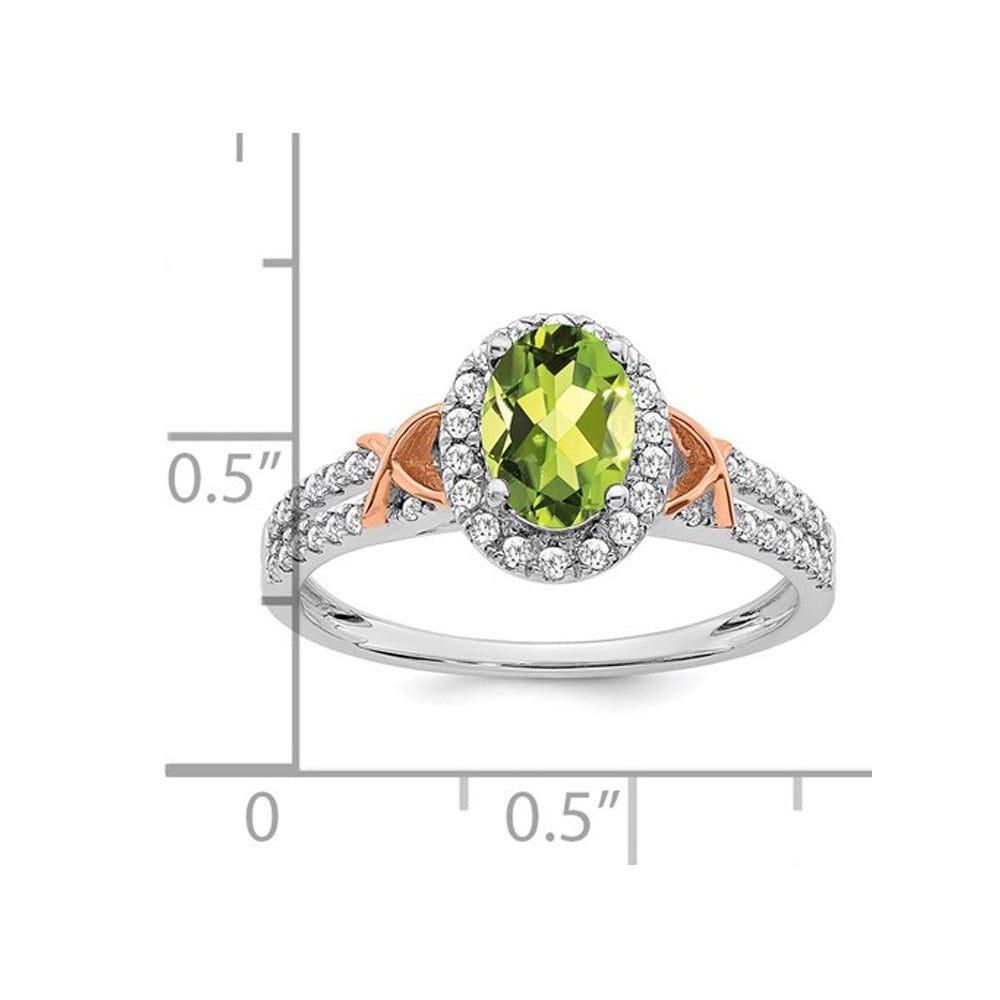 1.00 Carat (ctw) Natural Peridot Ring in 14K White Gold with Diamonds Image 4