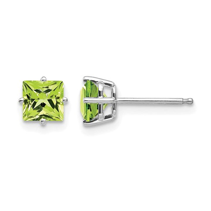 1.40 Carat (ctw) Natural Peridot Princess-Cut Solitaire Stud Earrings in 14K White Gold Image 1