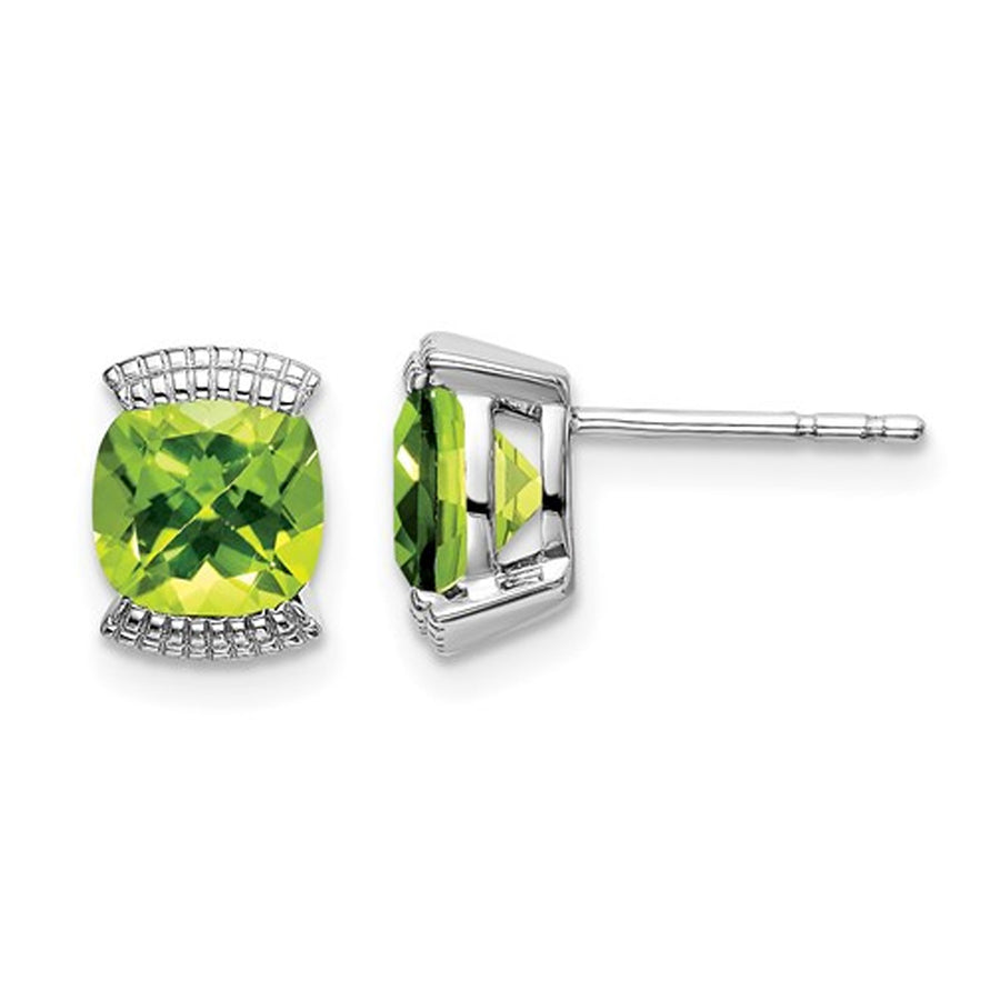 1.75 Carat (ctw) Natural Peridot Solitaire Stud Earrings in 14K White Gold Image 1