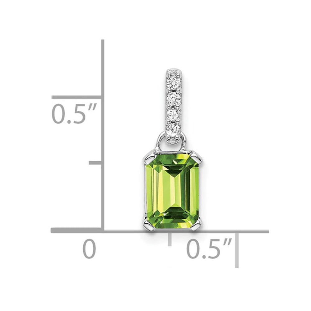 1.00 Carat (ctw) Emerald Cut Peridot Drop Pendant Necklace in 10K White Gold with Chain Image 2