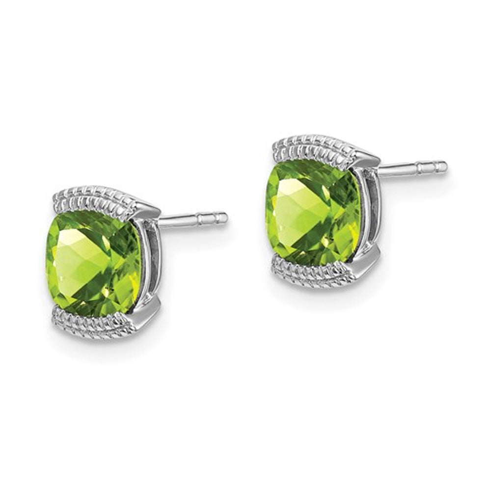 1.75 Carat (ctw) Natural Peridot Solitaire Stud Earrings in 14K White Gold Image 3