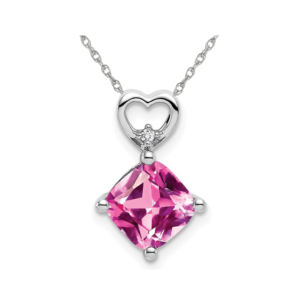 1.65 Carat (ctw) Lab-Created Pink Sapphire Heart Pendant Necklace in 14K White Gold with Chain Image 1