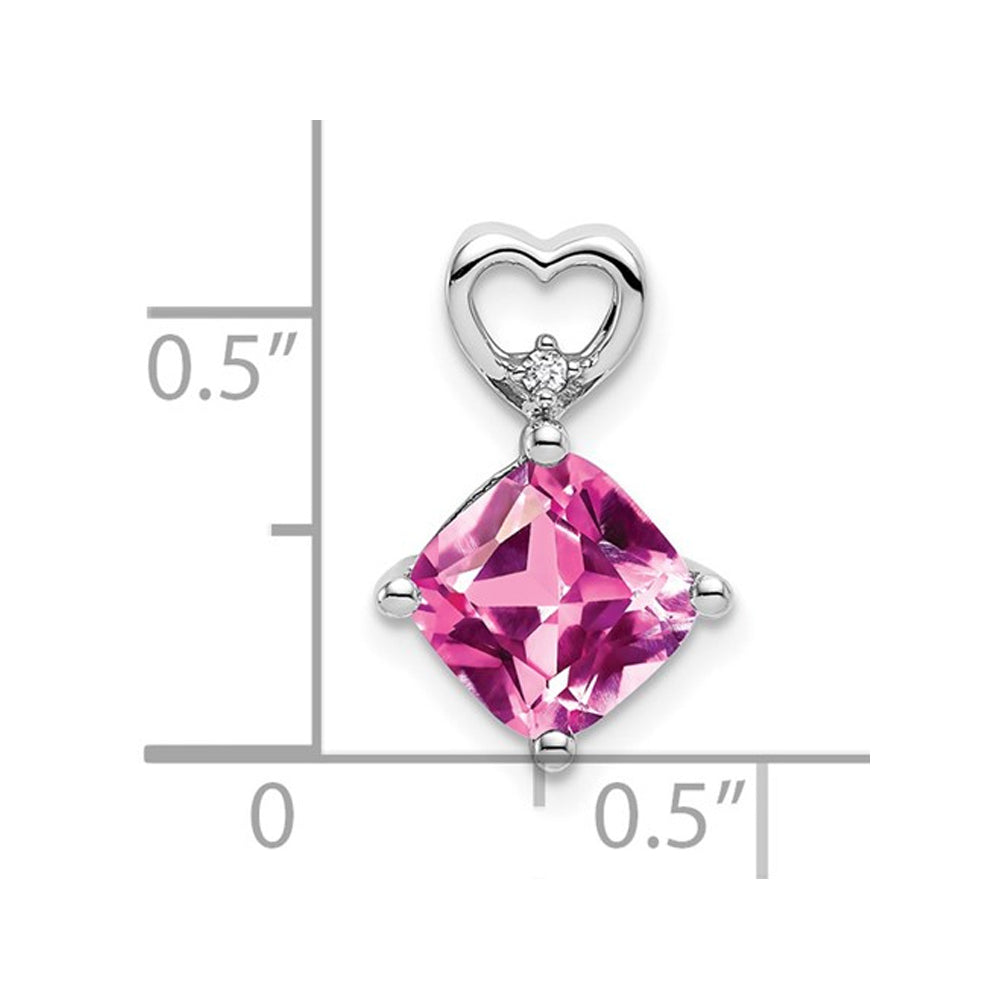 1.65 Carat (ctw) Lab-Created Pink Sapphire Heart Pendant Necklace in 14K White Gold with Chain Image 2