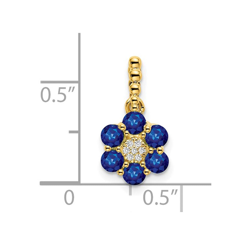 3/5 Carat (ctw) Natural Blue Sapphire Flower Pendant Necklace in 14K Yellow Gold and Chain Image 2