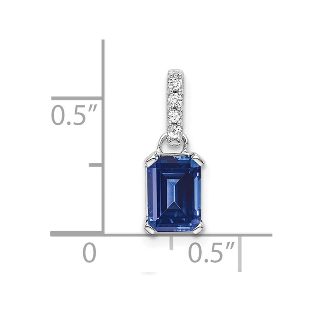 1.00 Carat (ctw) Lab-Created Blue Sapphire Emerald Cut Pendant Necklace in 10K White Gold with Chain Image 2