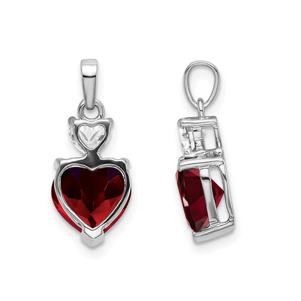 1.40 Carat (ctw) Garnet Heart and Lab Created Pink Sapphire Pendant Necklace in 14K White Gold with Chain Image 3