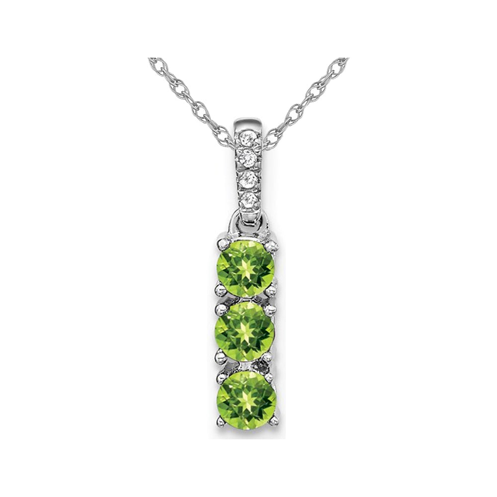 9/10 Carat (ctw) Three-Stone Peridot Pendant Necklace in 14K White Gold with Chain Image 1