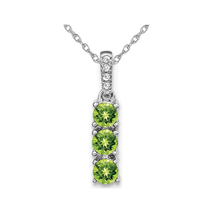 9/10 Carat (ctw) Three-Stone Peridot Pendant Necklace in 14K White Gold with Chain Image 1