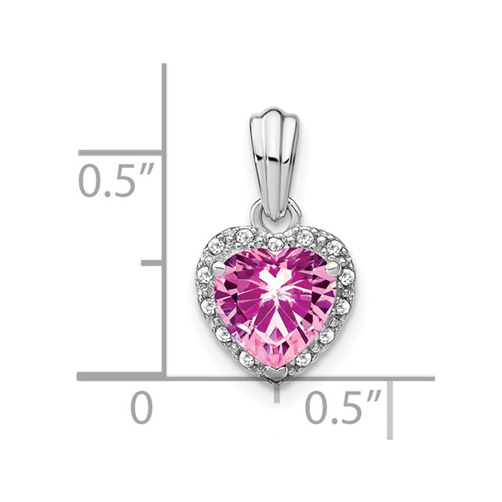 1.50 Carat (ctw) Lab-Created Pink Sapphire Heart Pendant Necklace in Sterling Silver with Chain Image 2
