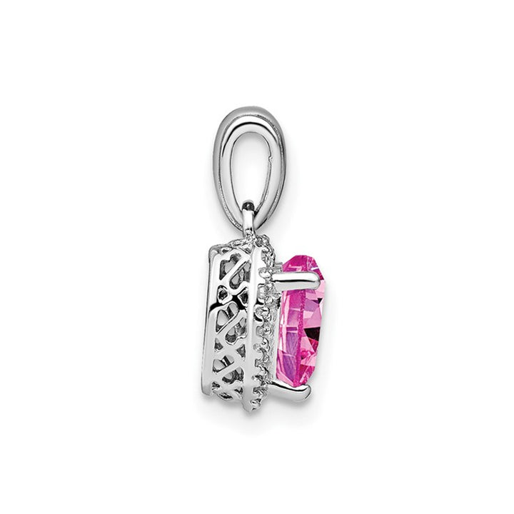 1.50 Carat (ctw) Lab-Created Pink Sapphire Heart Pendant Necklace in Sterling Silver with Chain Image 3