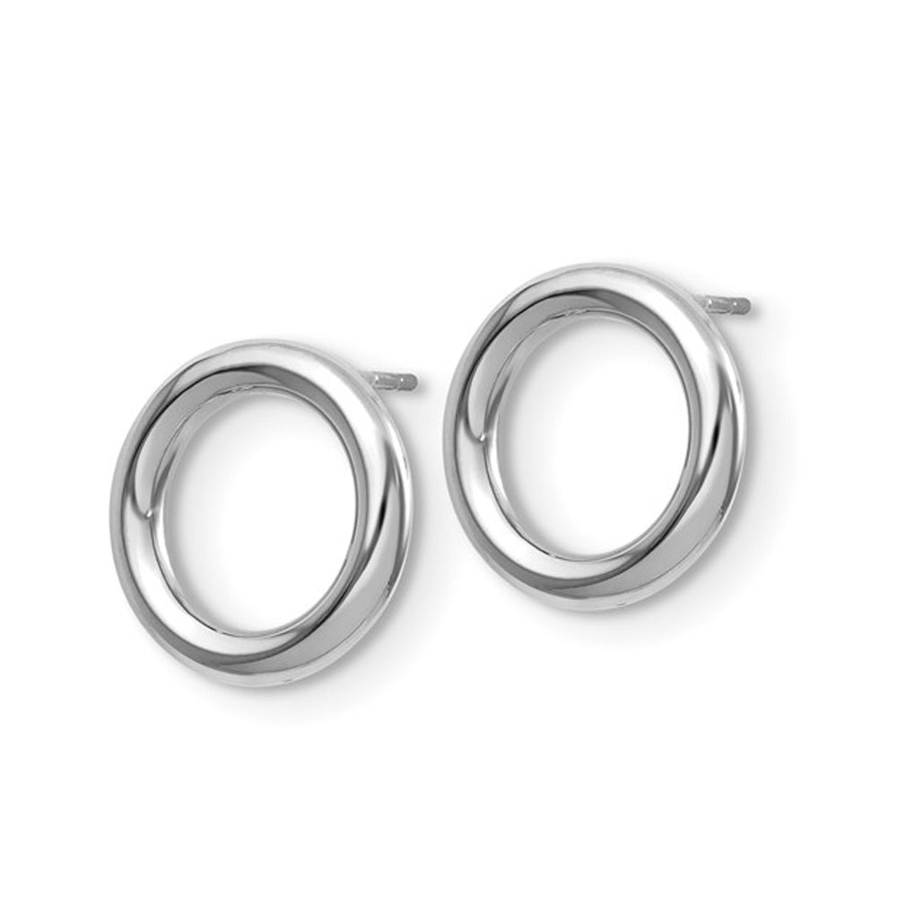 14K White Gold Polished Simple Circle Post Earrings Image 3