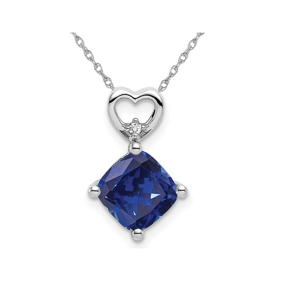 1.65 Carat (ctw) Lab-Created Blue Sapphire Heart Pendant Necklace in 14K White Gold with Chain Image 1