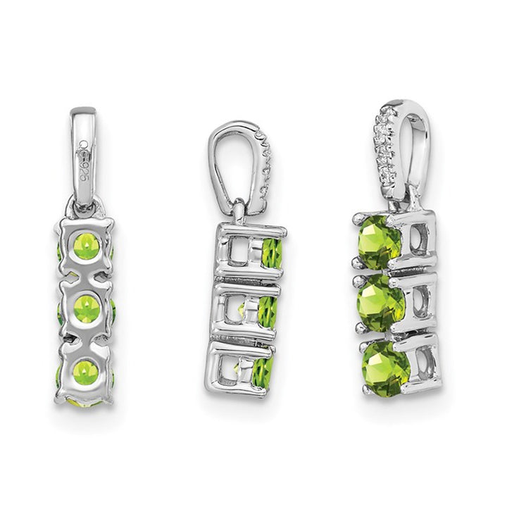 9/10 Carat (ctw) Three-Stone Peridot Pendant Necklace in 14K White Gold with Chain Image 3