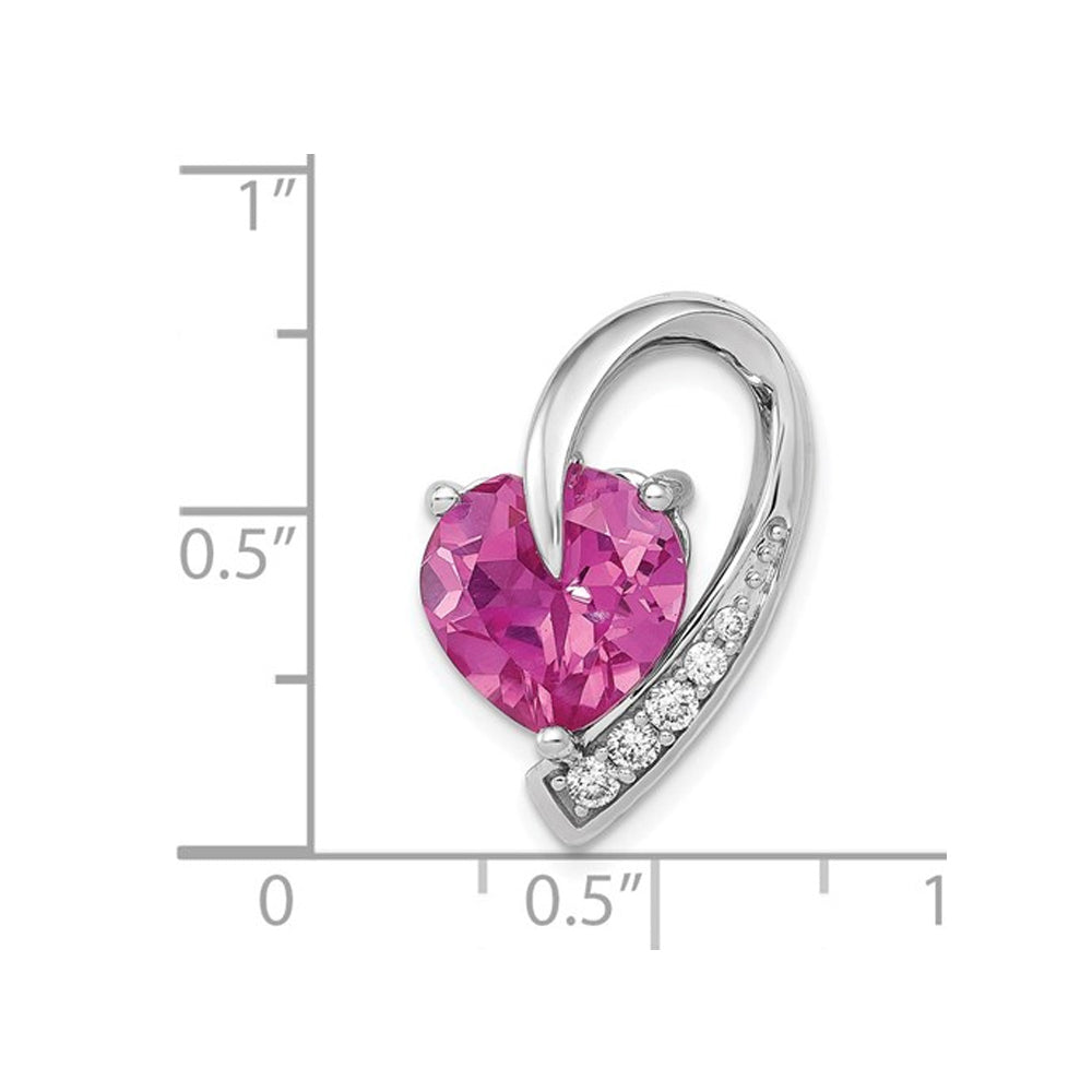 1.00 Carat (ctw) Lab-Created Pink Sapphire and 1/5 Carat (ctw) Diamond Heart Pendant Necklace in 14K White Gold with Image 2