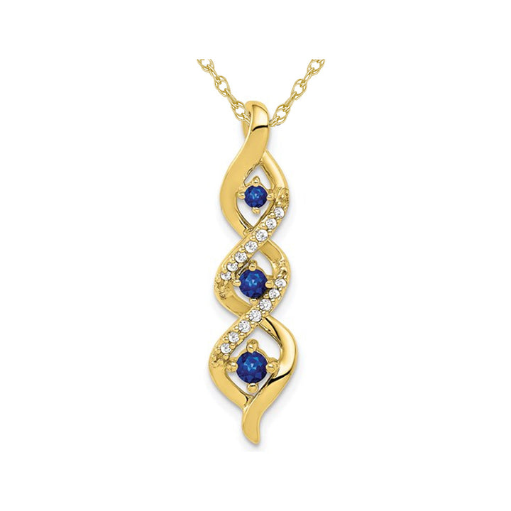 1/4 Carat (ctw) Natural Blue Sapphire Twist Pendant Necklace in 14K Yellow Gold with Chain Image 1